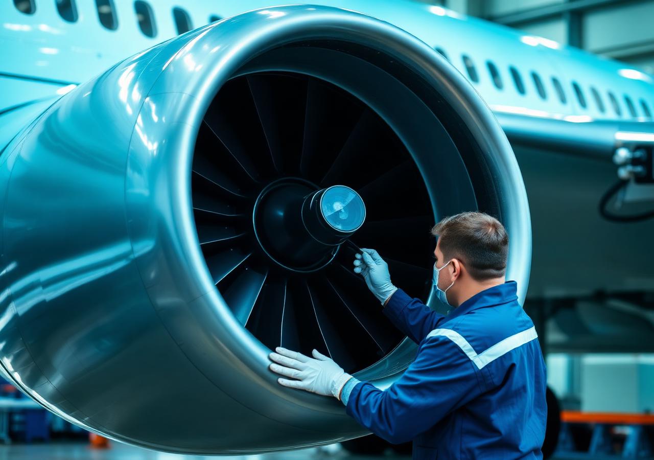 Inspeção em motor aeronáutico